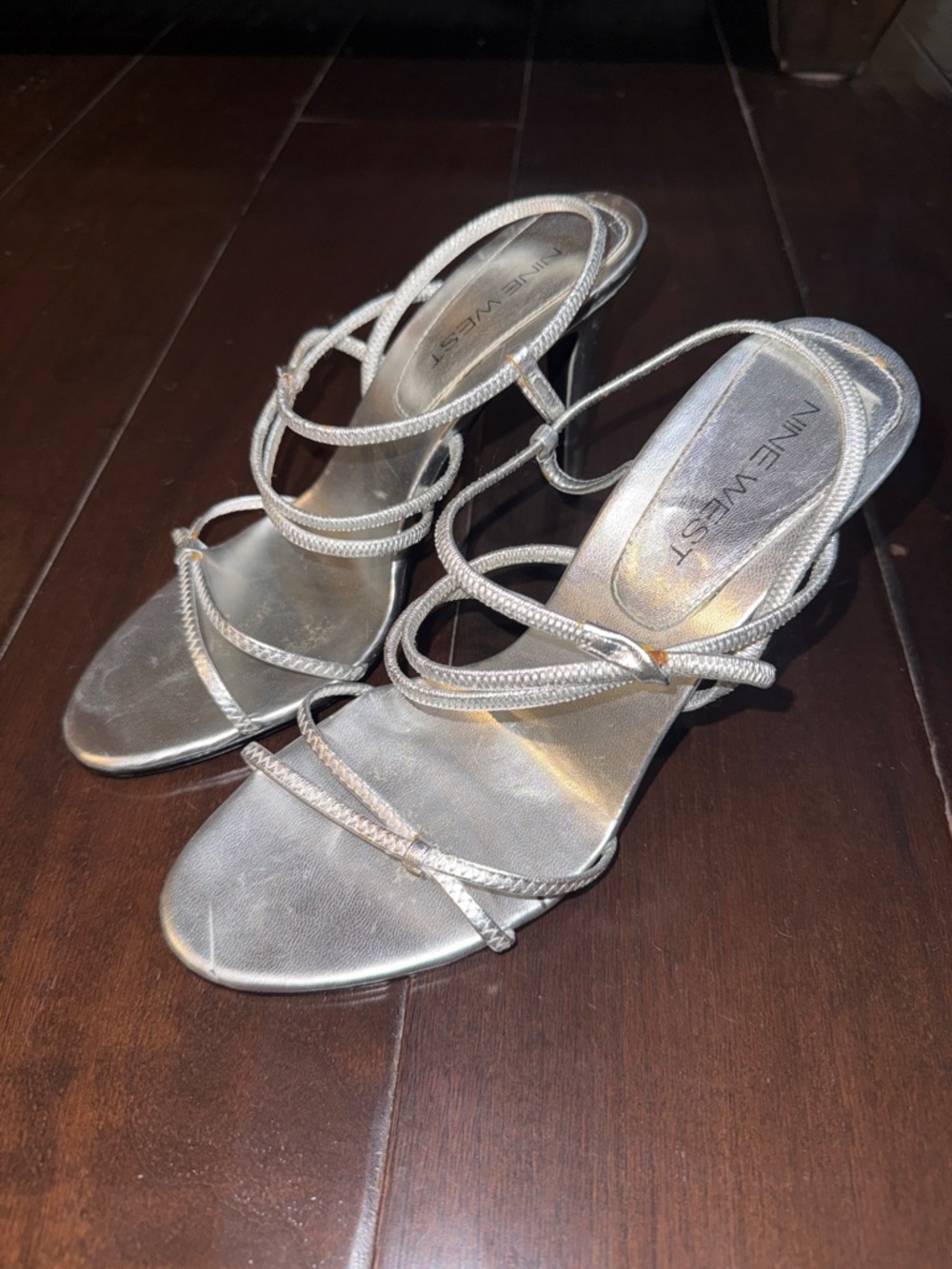 Nine West Metallic Silver Strappy Heels